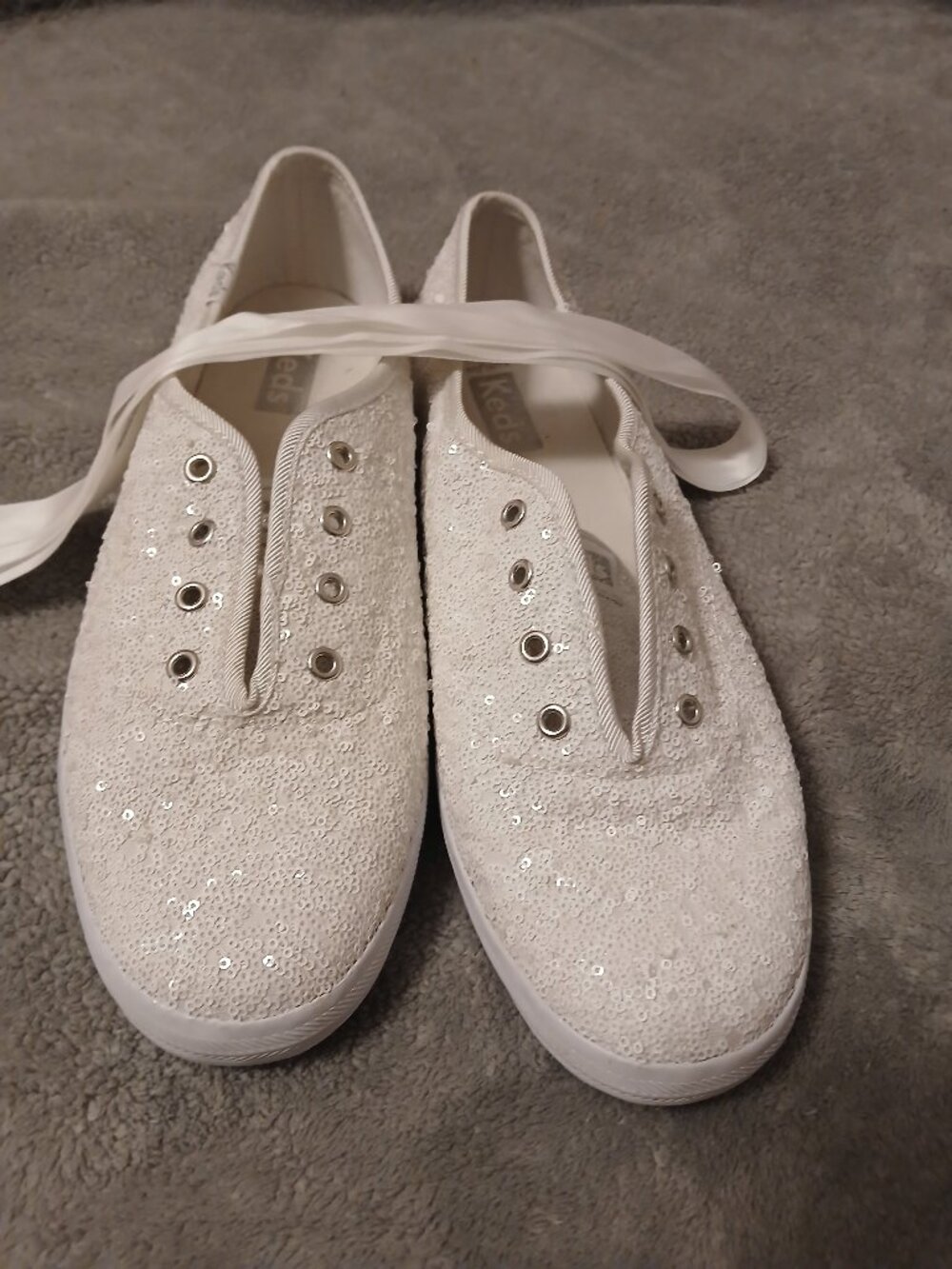White sequin keds